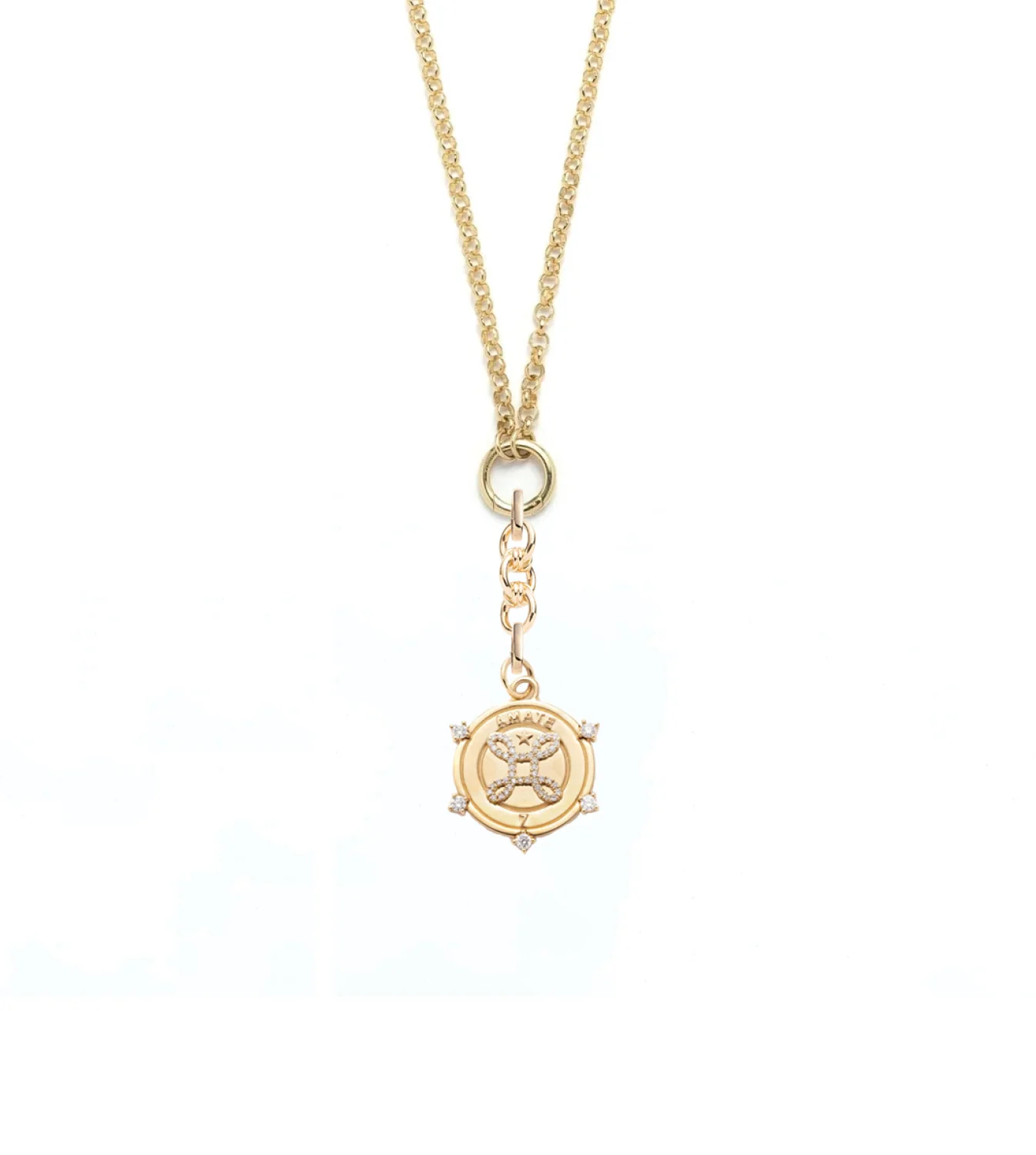 True Love | Amate Medium Belcher Open Chain Necklace with Small Never Ending Knot Extension | Diamonds, Yellow Gold