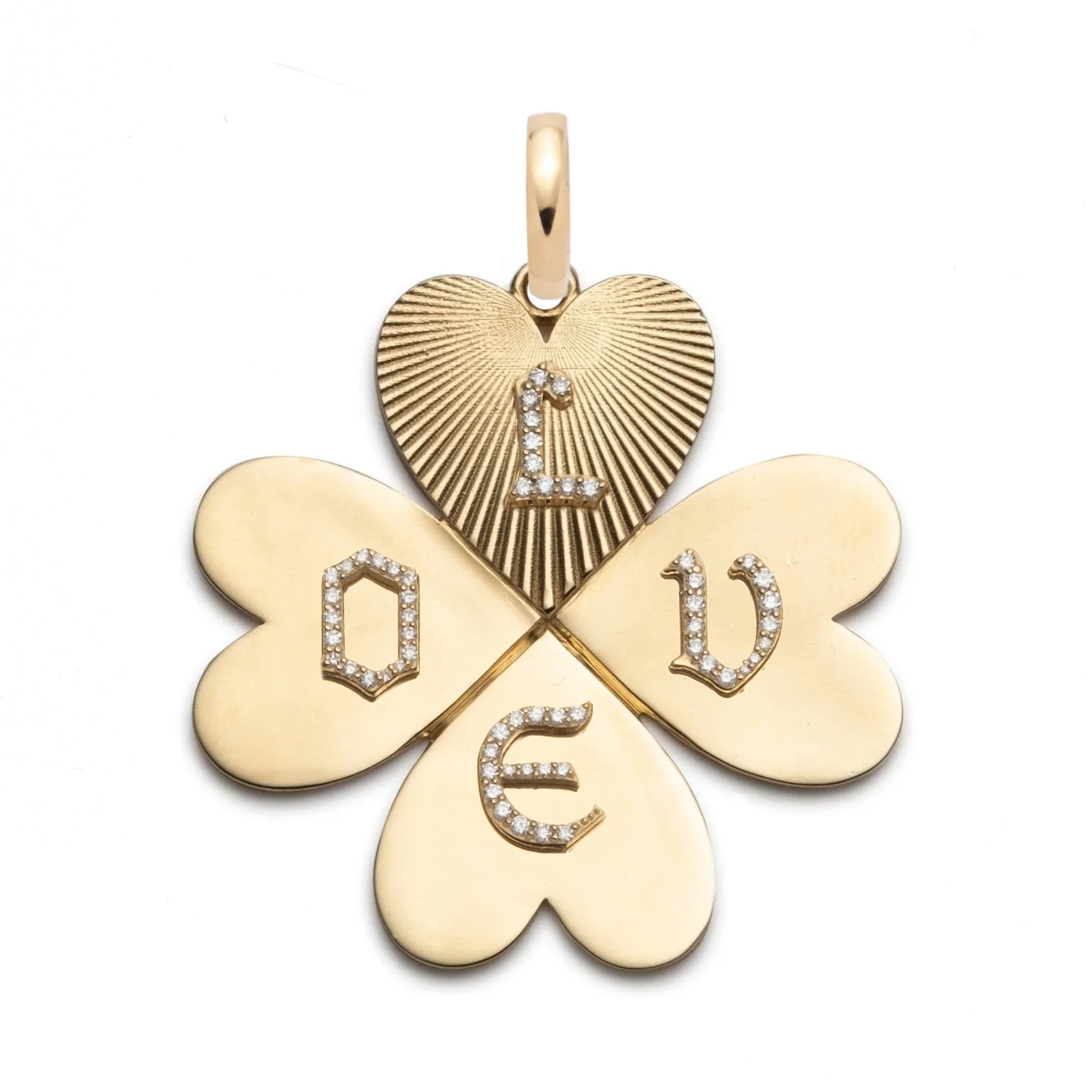 Personalized - True Love | Custom Four Heart Clover Oversized Pendant | Diamonds, Yellow Gold