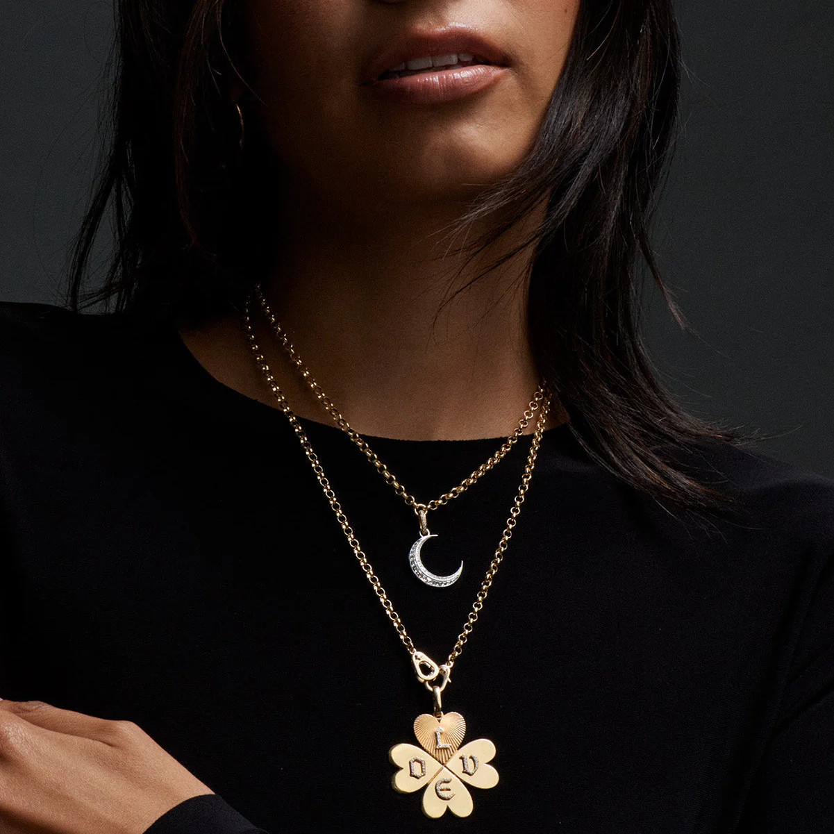 Personalized - True Love | Custom Four Heart Clover Oversized Pendant | Diamonds, Yellow Gold - Image 2