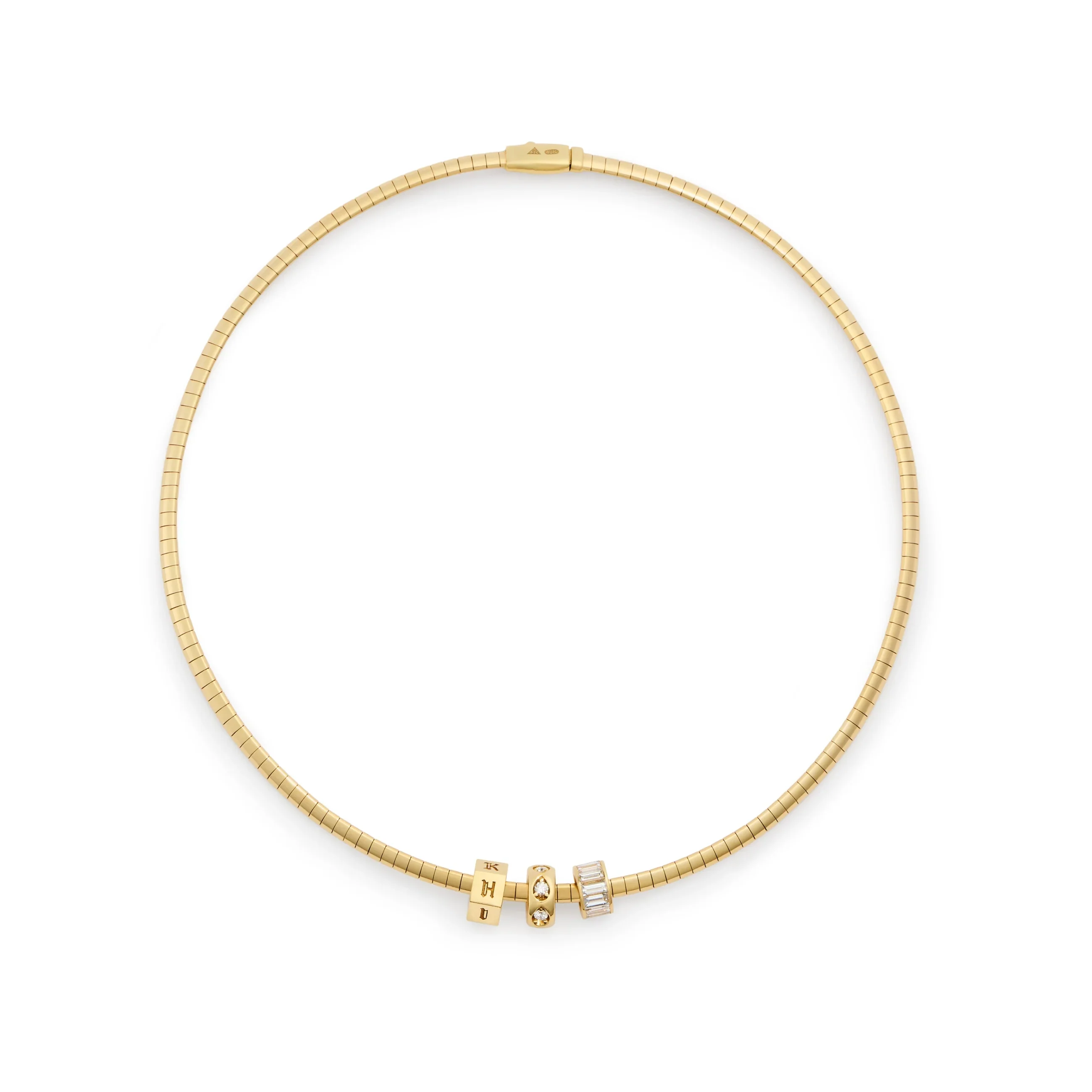 Personalized - True Love | Custom Faceted and Baguette Heart Beat Small Sleek Collar Necklace | Diamonds, Yellow Gold - Image 2