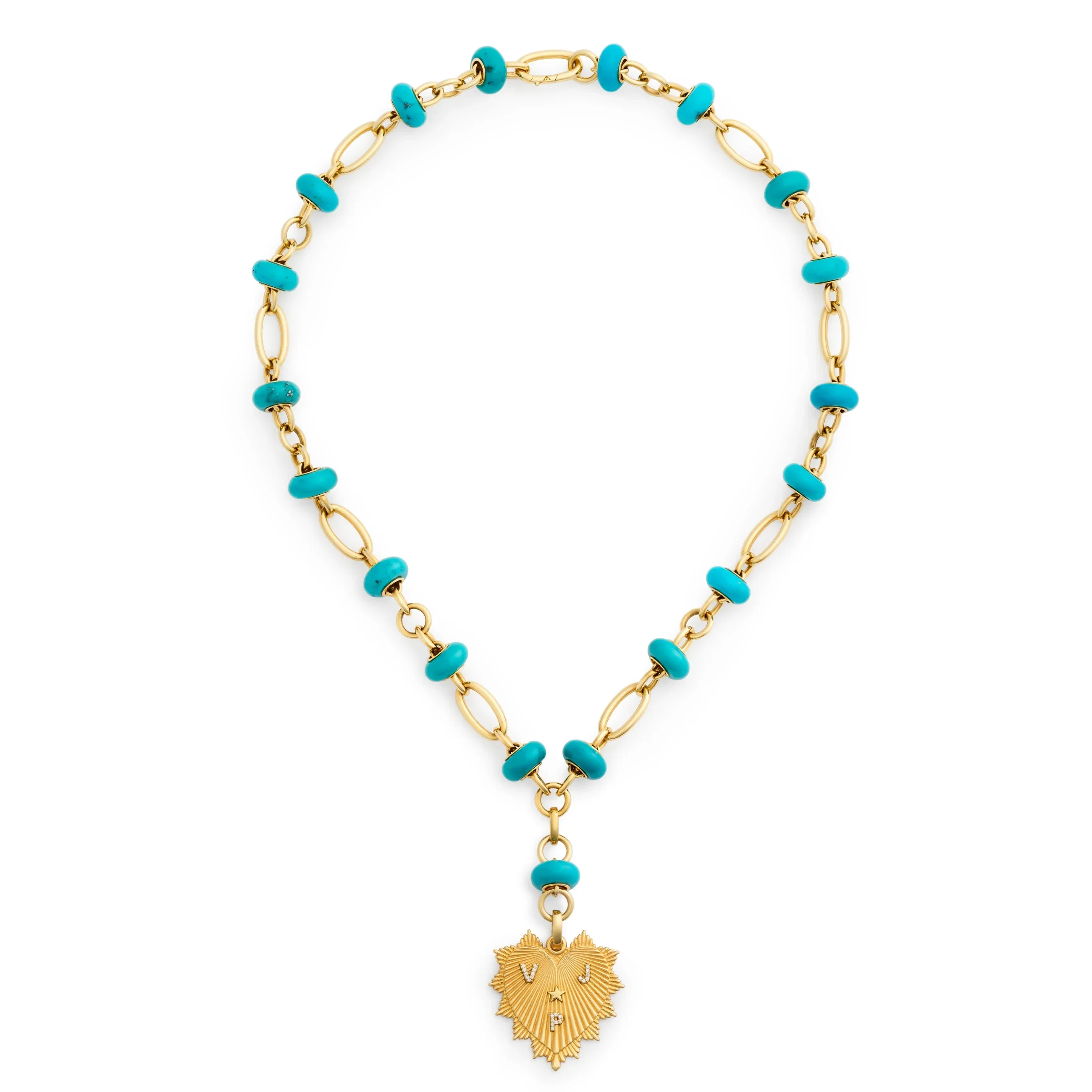 Personalized - True Love | Custom Heart Love Token Orbit Stone Extension Necklace | Turquoise, Diamonds, Yellow Gold - Image 3