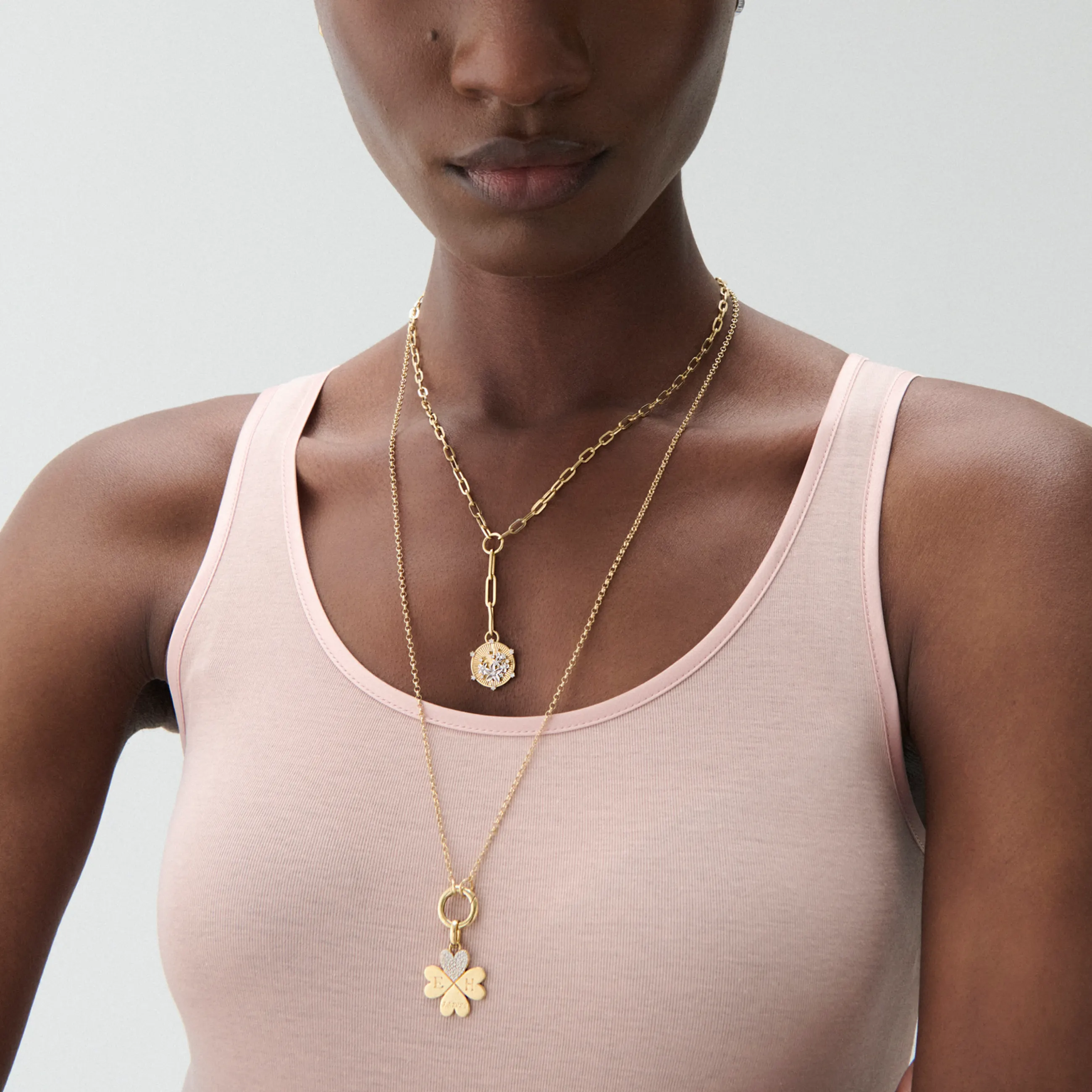 Personalized - True Love | Engravable Four Heart Clover Medium Belcher Open Chain | Diamonds, Yellow Gold - Image 2