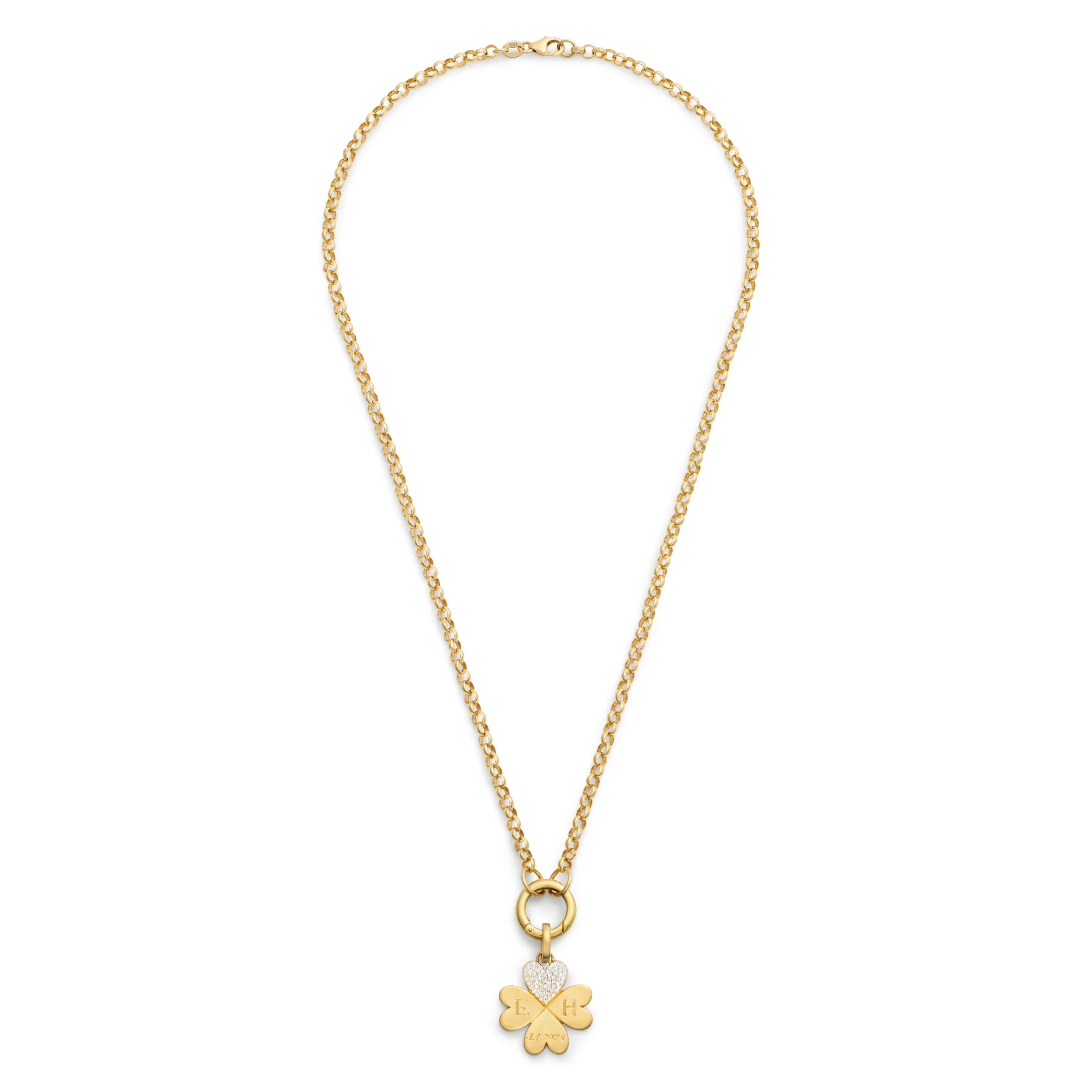 Personalized - True Love | Engravable Four Heart Clover Medium Belcher Open Chain | Diamonds, Yellow Gold - Image 3