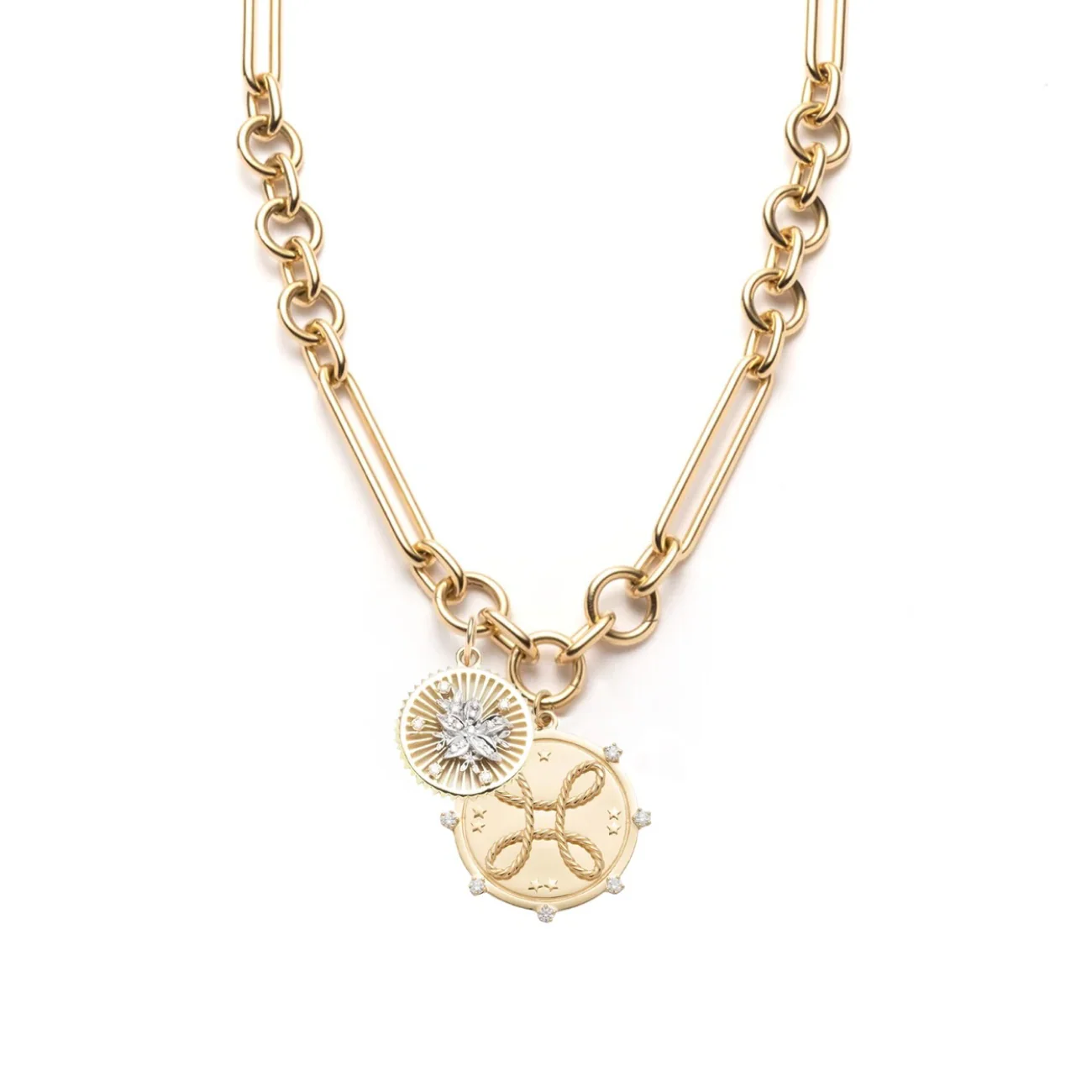 True Love - Resilience | Love Knot & Blossoms Oversized Mixed Clip Necklace | Diamonds, Mixed Gold