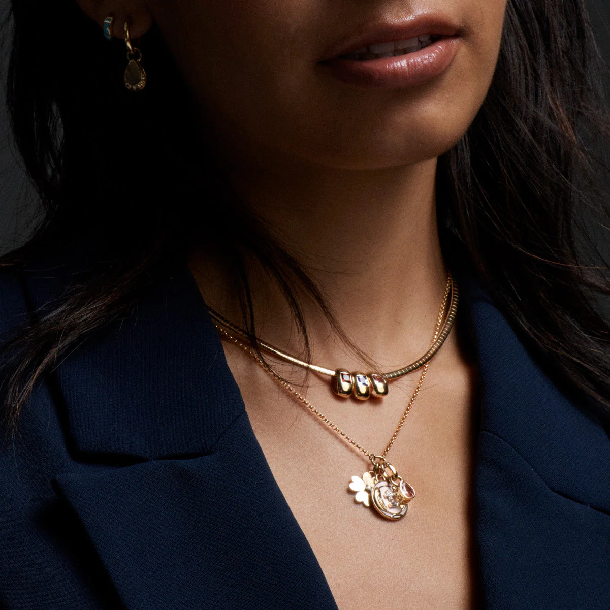 Personalized - Vivacity | Ceramic Ever Growing Love and Engravable Four Heart Clover Fine Belcher Necklace | Blush Ceramic, Diamonds, Pink Tourmaline, Yellow Gold - Image 3