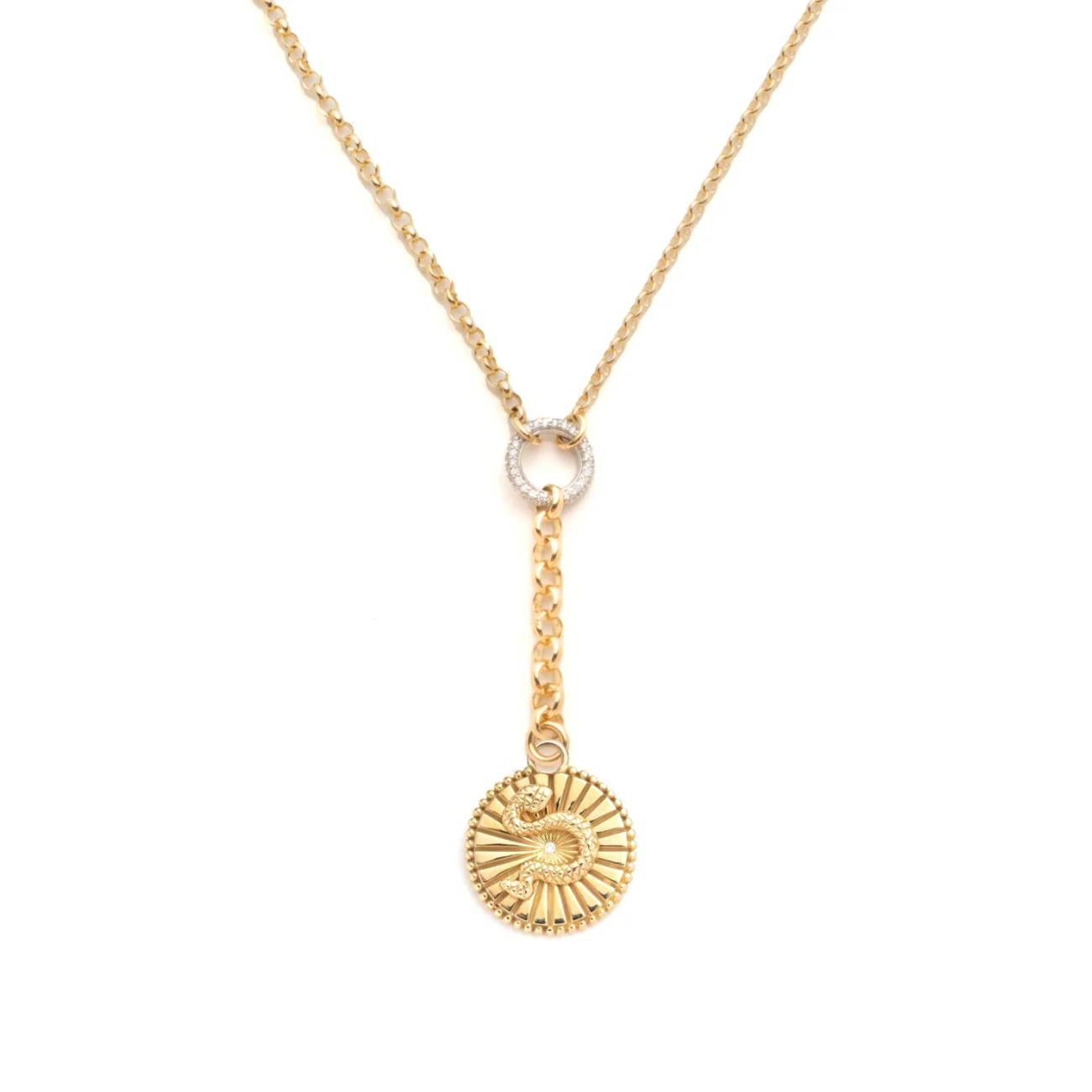 Wholeness | Snake Small Mixed Belcher Extension Necklace | Diamond, Yellow Gold - Image 4